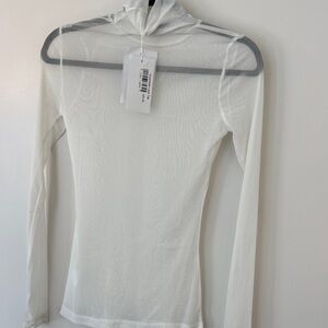 Women's Sheer Long-Sleeve Hooded Top in White